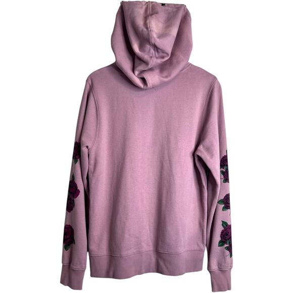 VOLCOM Pullover Hoodie in Mauve with Burgundy Floral Print Women L - Picture 3 of 10